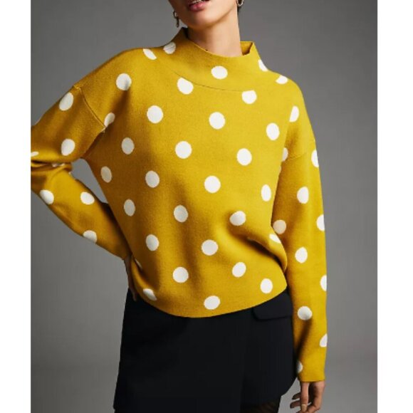 Maeve Sweaters - Maeve Sweater Womens Size Small Yellow Polka Dot Carys Mock-Neck Sweater
